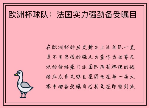 欧洲杯球队：法国实力强劲备受瞩目